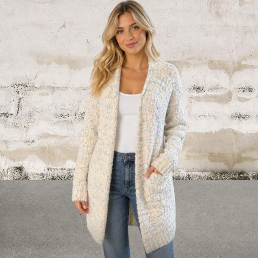 Gilli Women's Speckled Open Front Knit Cardigan Sweater with Pockets Size S/M